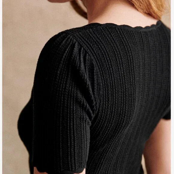 BEST Sezane Cloe Jumper Top Black Noir Short Sleeve Sweater Knit
